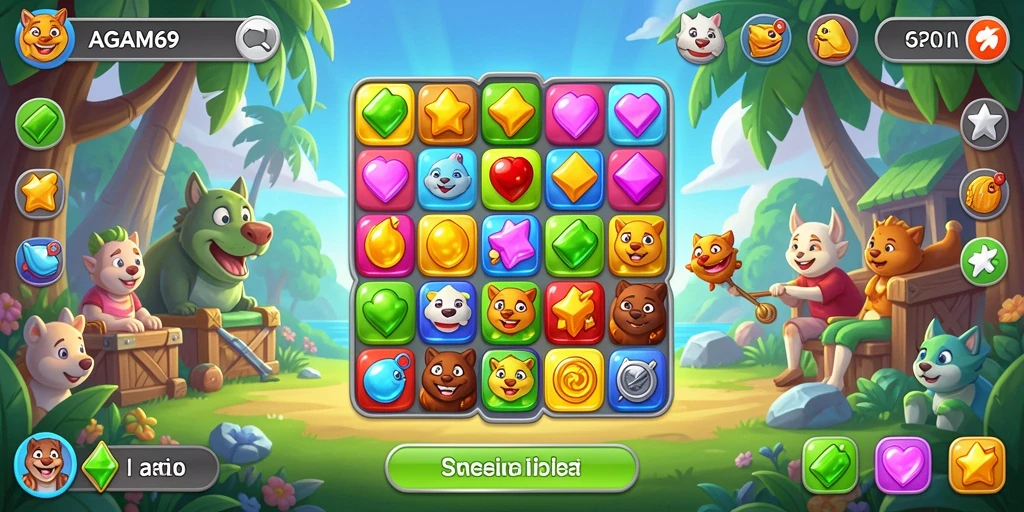 Tampilan gameplay seru AGAM69 dengan tantangan Match-3 yang menantang.
