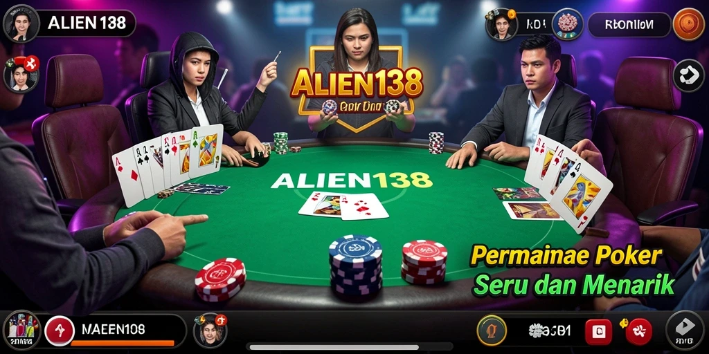 Screenshot gameplay ALIEN138 menunjukkan suasana menegangkan saat bermain poker.