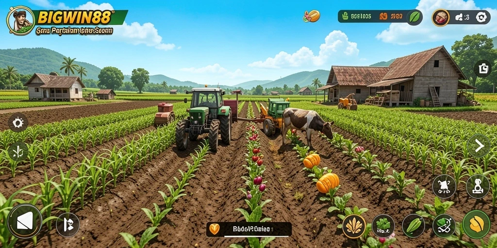 Tampilan gameplay dalam BIGWIN88 menampilkan aktivitas bertani yang seru.