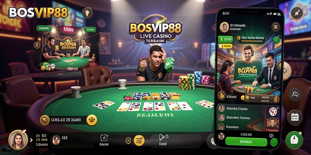 Tampilan gameplay Live Casino yang mendebarkan di BOSVIP88.
