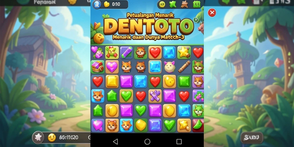Screenshot DENTOTO menampilkan gameplay yang ceria dalam Match-3.