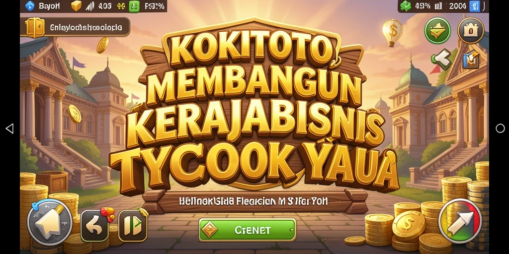 Tampilan permainan KOKITOTO yang menampilkan manajemen bisnis Tycoon.