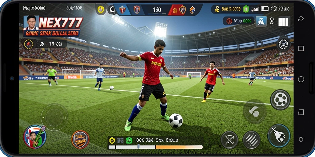 Screenshot gameplay NEX777 yang menunjukkan aksi di lapangan sepak bola.