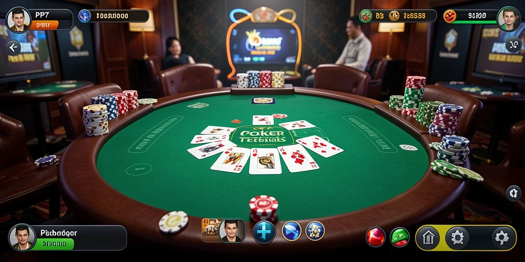Tangkapan layar gameplay Poker di PP7, menampilkan aksi seru dan strategi pemain.
