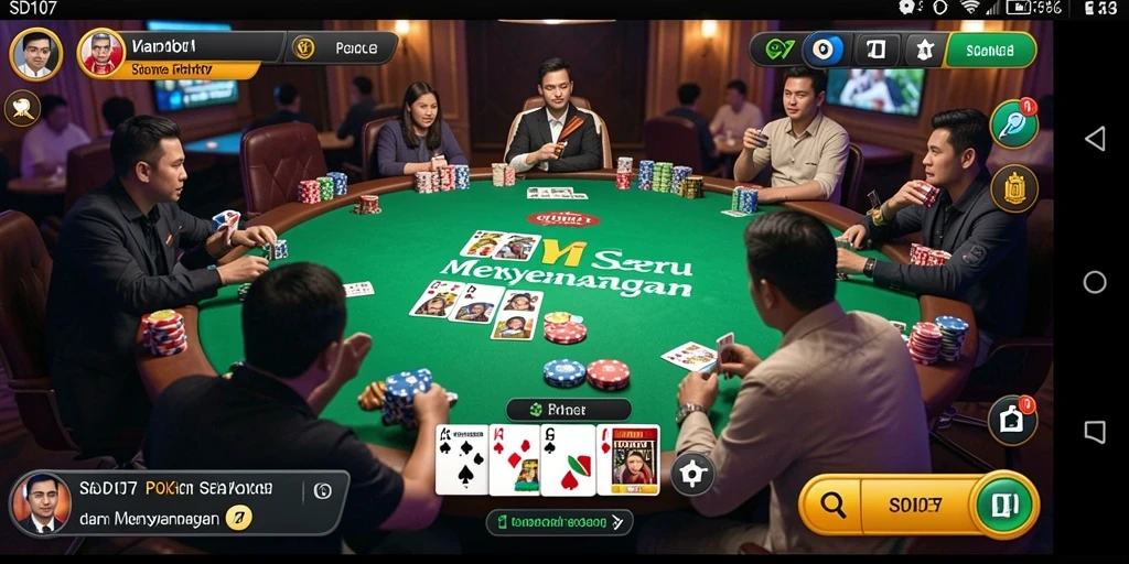 Screenshot gameplay seru SD107 menunjukkan aksi Poker yang mendebarkan.