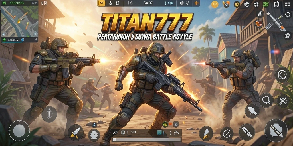 Tampilan gameplay <strong>TITAN777</strong> dengan aksi pertempuran yang mendebarkan dan intens.